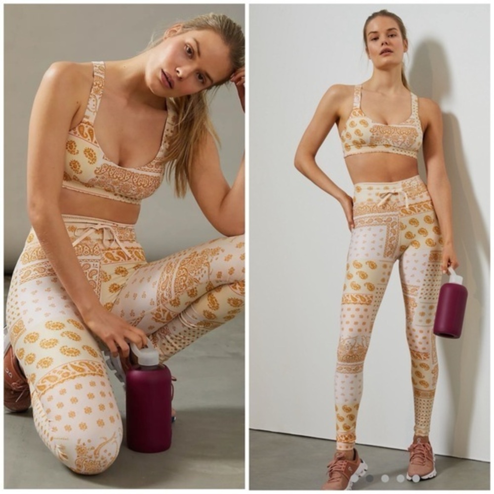 💋Anthropologie The Upside Gold and Cream Activewear Set
